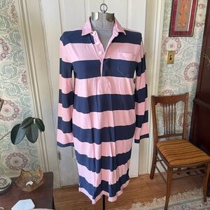 J. CREW Pink and Blue Horizontal Striped Shirt Dress Polo Rugby Long Sleeve